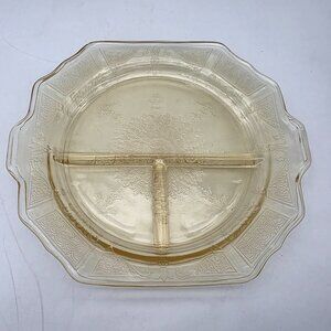 Vintage Depression Glass Divided Serving Plate Dish Slight UV Glow Set of 2